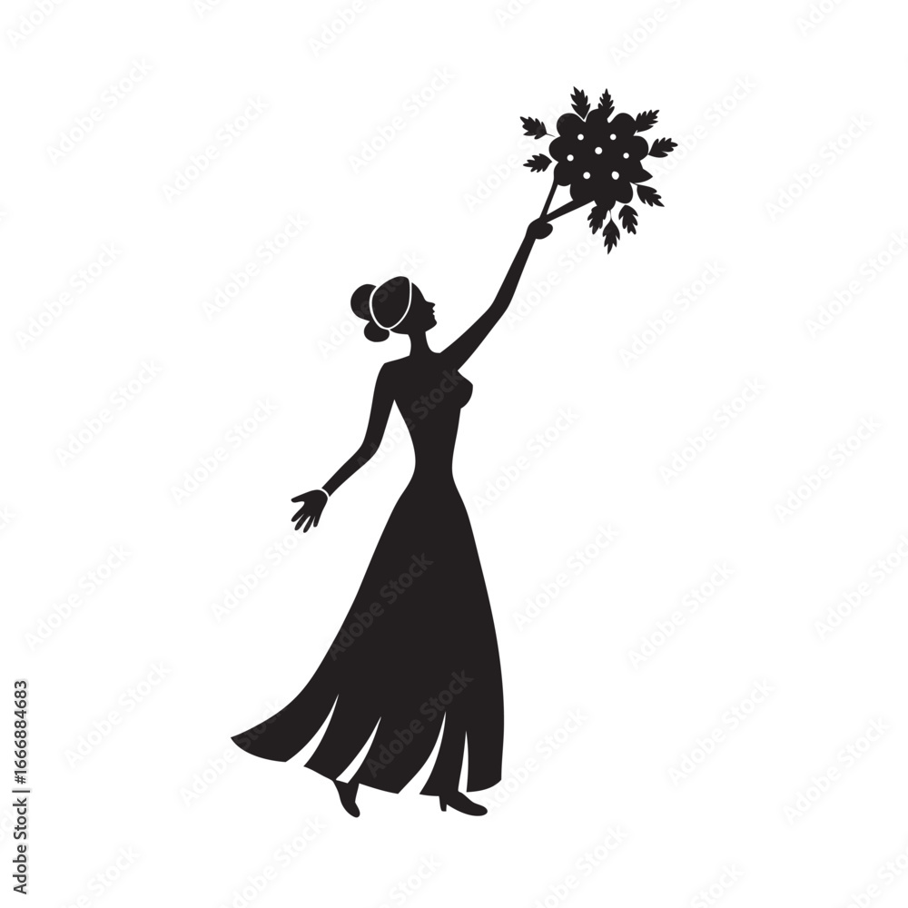 Fototapeta premium Bride Throwing Bouquet Celebration Silhouette Vector Artwork