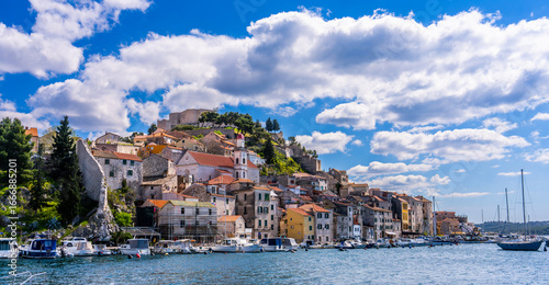 Sibenik, Croatia, 8 April 2025 - view on the harbour of the old town of Sibenik