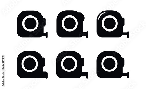 vector solid black filled icons measuring tape (lock button): button icon shadow smear highlight rim housing edge tape edge light rim.