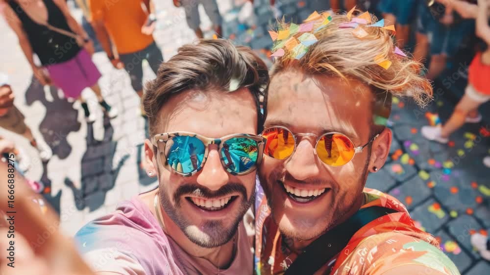 Two Men Taking Selfie with Crowd Two Men Taking Selfie with Crowd