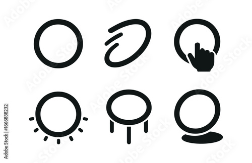 vector solid black filled icons hoop dancing (LED hoop): light ring motion trails hand spin glow rim fiber strands shadow smear.