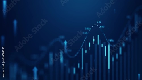 Futuristic digital growth concept with glowing arrows and financial graph, symbolizing innovation, technology, and business success.