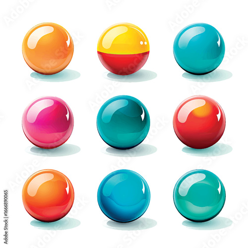 Set of bright glossy balls and balls on a white background. Colored balls. Multicolored balls. Collection of 3D balls, buttons, website.