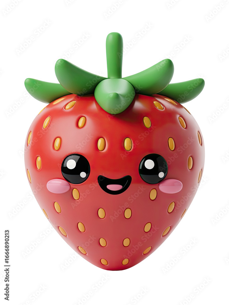 Obraz premium Adorable strawberry character with cute smile, perfect for children's designs, food brands, and summer promotions