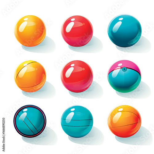 Set of bright glossy balls and balls on a white background. Colored balls. Multicolored balls. Collection of 3D balls, buttons, website.
