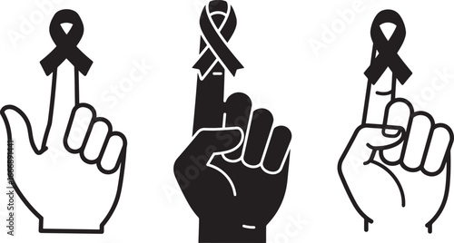 Three finger gestures with awareness ribbon silhouette