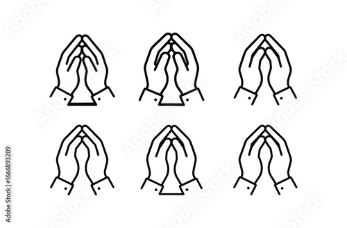 vector outline icons calm resolve (steady hands): hands folded shadow smear highlight rim soft glow line dots wrist detail.