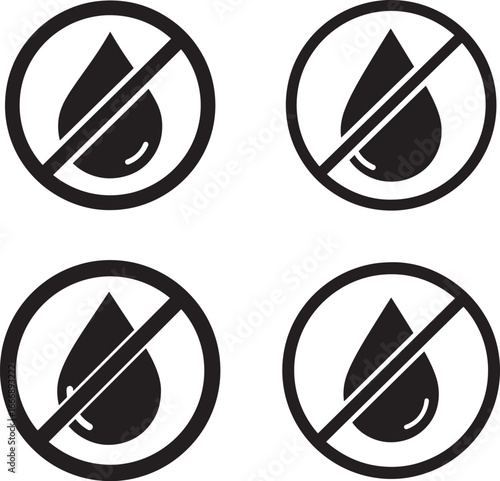 Four no water droplet icons in circle with slash silhouette