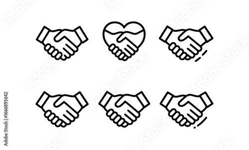 vector outline icons Acceptance (handshake): hand grip wrist line heart outline shadow smear highlight rim motion line.