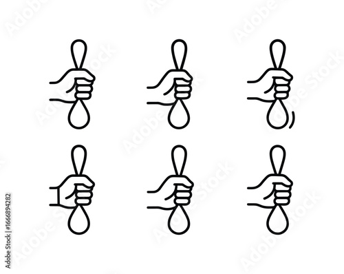vector outline icons poi spinning (hand grip): hand outline loop handle shadow smear highlight rim grip strap knuckle detail.