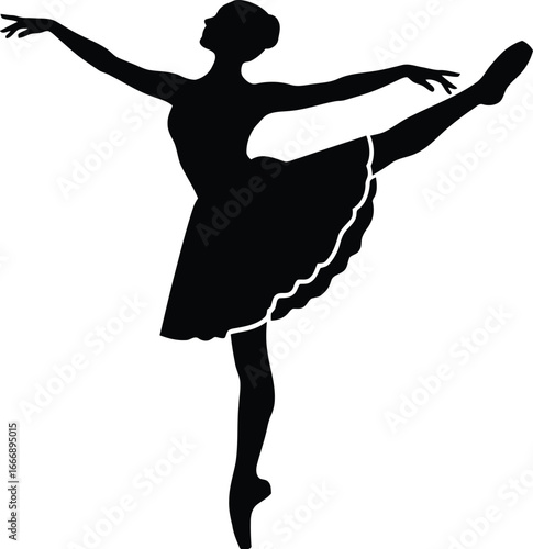 Vector art of an elegant woman's silhouette in a graceful pose, showcasing the beauty and artistry of classical performance with skill and passion.