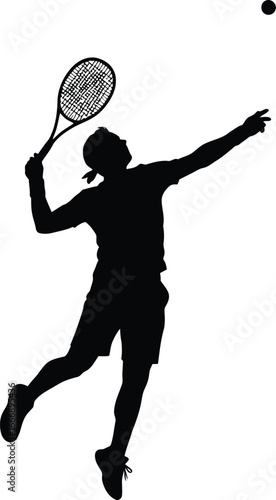 Vector art of the silhouette of a tennis player serving the ball, capturing the action, fitness, and competition of the game