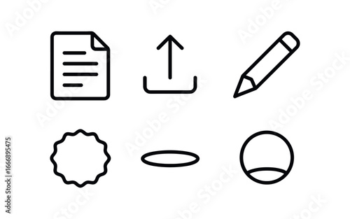 vector outline icons document approval workflow (draft submission): document icon upload arrow pencil tip draft badge shadow smear light rim.