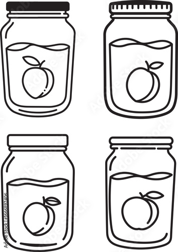 Four jars of preserves with fruit silhouette