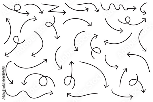 Set of hand drawn arrows. Simple arrows collection isolated on white background. Arrow mark icons vector.