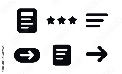 vector solid black filled icons client onboarding process (feedback form): form icon star rating text lines submit button shadow smear light rim.