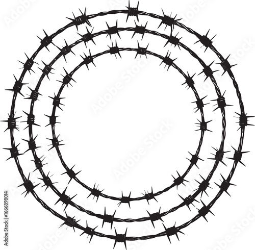 Barbed Wire Round Frame Silhouette | Black Vector Icon