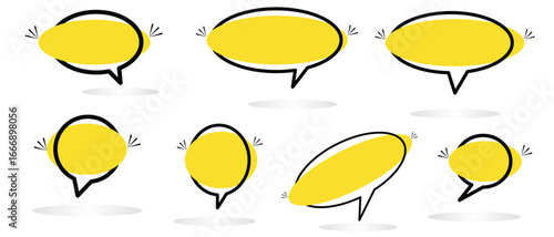 Quote box frame set, Yellow speech bubbles isolated vector set. Chat bubble in yellow, Speech bubble sign and symbol, Quote box icon. Vector illustration. 