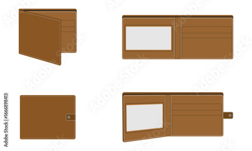 empty brown wallet open and close set vector illustration isolated on white background.