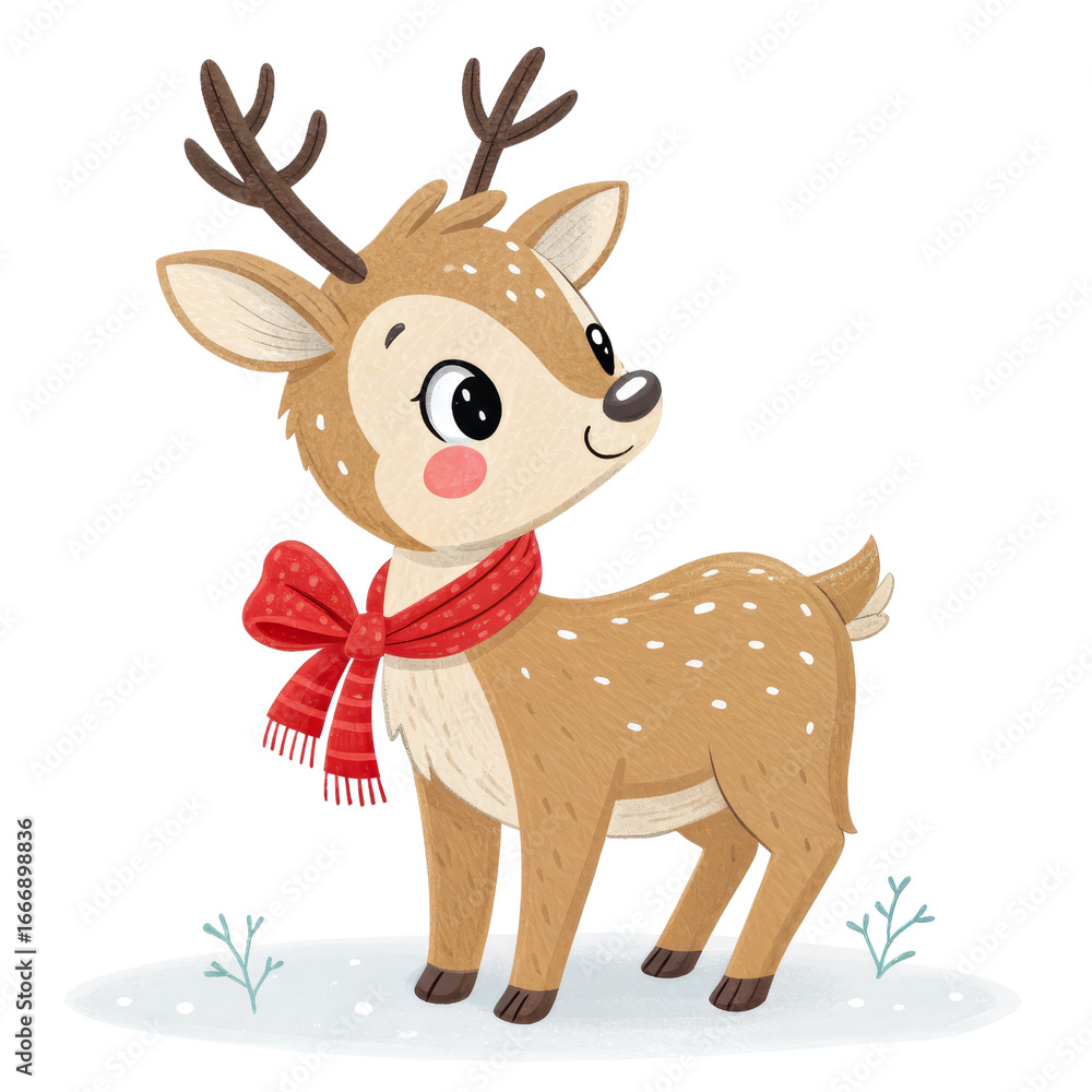 Fototapeta premium Cute Reindeer Illustration Digital Painting, Christmas Animal, Isolated on Transparent Background, Christmas, Reindeer, Clipart