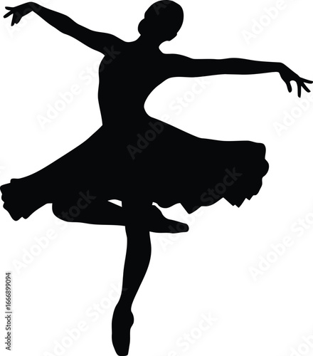 Vector art of a silhouette of a graceful woman in a dynamic pose, showcasing elegance, art, and the beauty of classical dance performance