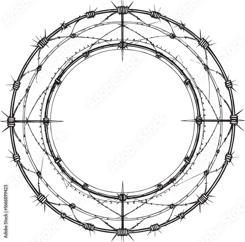 Barbed Wire Round Frame Silhouette | Black Vector Icon