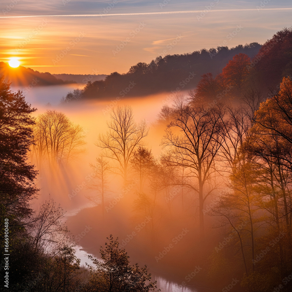Naklejka premium sunrise over the river