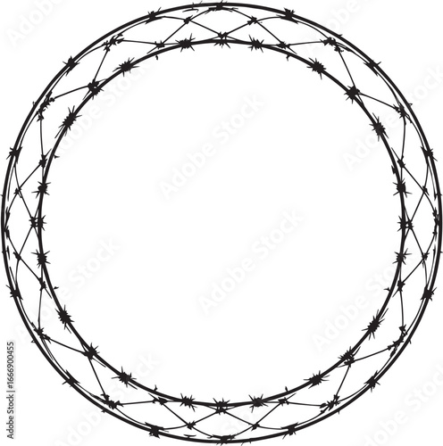 Barbed Wire Round Frame Silhouette | Black Vector Icon