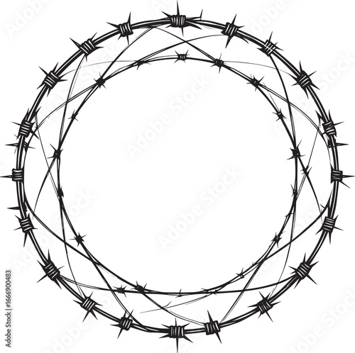 Barbed Wire Round Frame Silhouette | Black Vector Icon