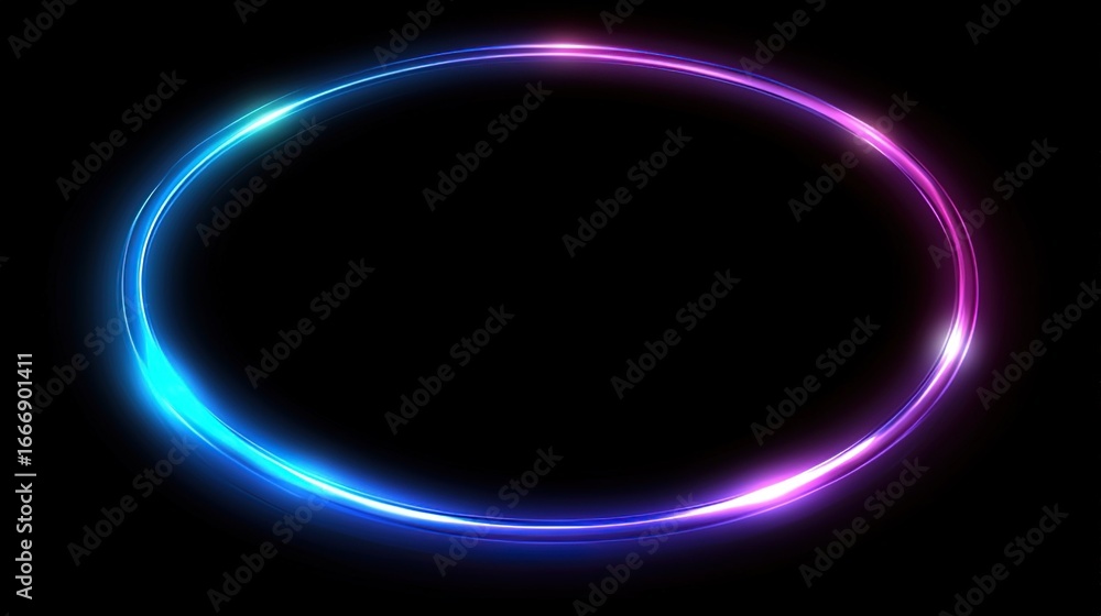 Obraz premium Neon Oval Frame on Black Background for Digital Design and Visual Projects