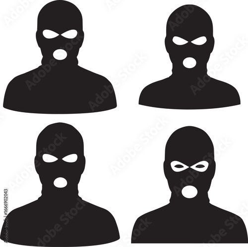 Four identical masked figures in silhouette