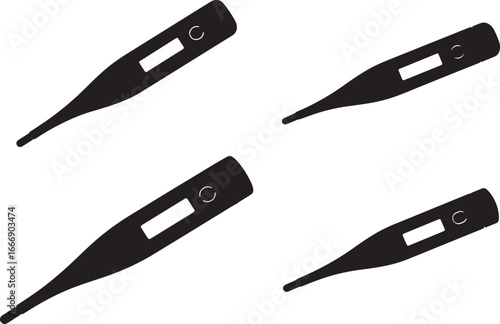 Four black thermometer silhouettes on a white background