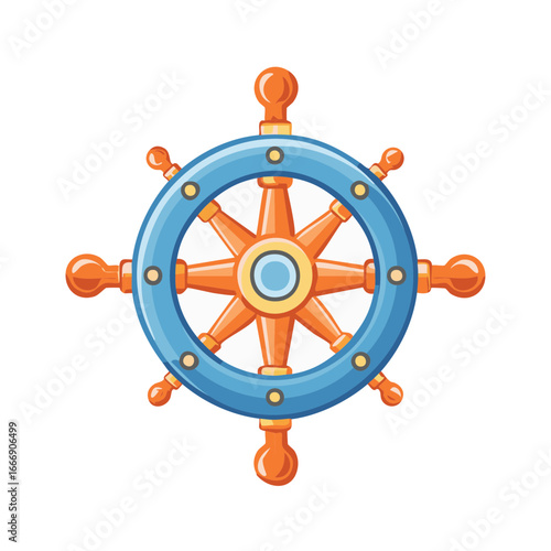 Colorful Nautical Ship's Wheel Illustration Steering Maritime Vessels and Navigation