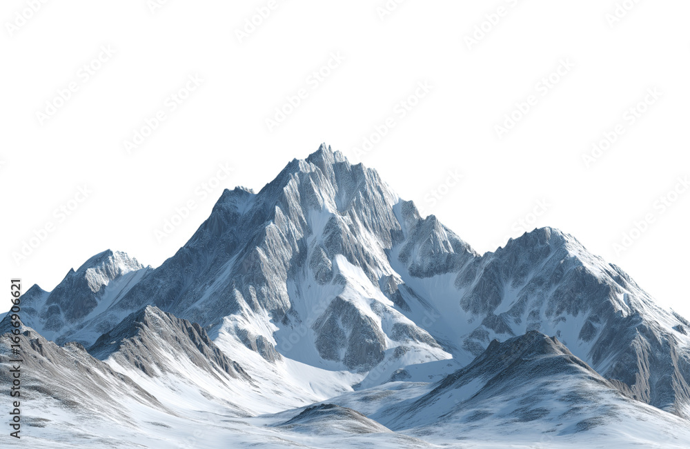 Obraz premium Majestic snowcapped mountain peak isolated on transparent background, a breathtaking landscape of natures grandeur and beauty