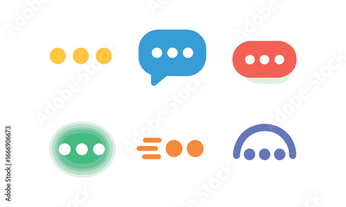 vector colorful filled icons waiting for reply (typing dots): ellipsis dots chat bubble shadow smear glow rim motion line background arc.
