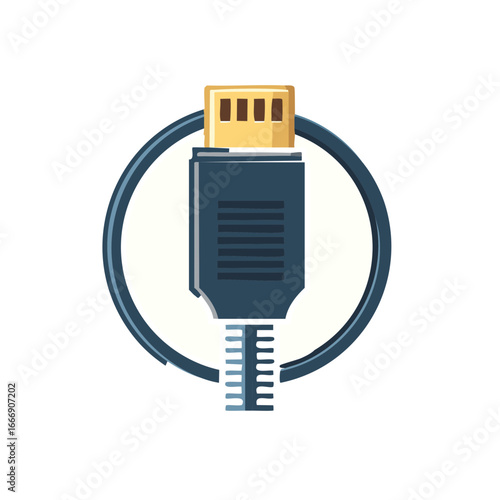 Vector illustration of an HDMI connector inside a blue circle isolated on a white background showing digital connectivity