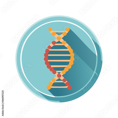Illustration of a DNA double helix inside a blue circle, genetic molecule