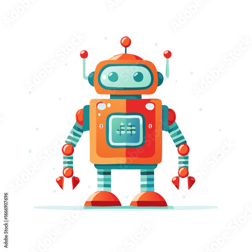 Playful Orange Robot Character with a Screen Display for Digital Illustration