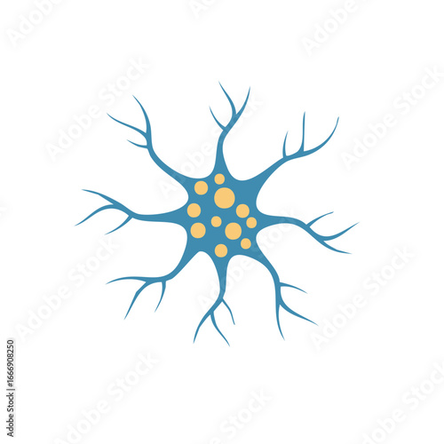 Stylized neuron cell illustration with dendrites and soma for medical or biological use