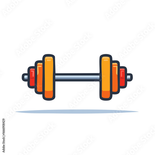 Cartoon Style Dumbbell with Orange and Red Weight Plates for Strength Training