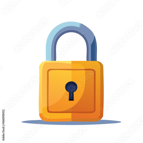 Padlock Illustration, Security Lock Mechanism, Secure System, Protection Symbol, Yellow Metal Lock