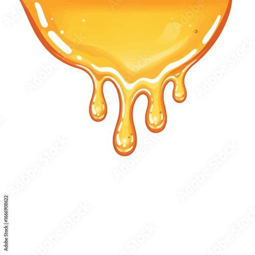 Golden viscous liquid dripping downwards, resembling sweet honey or syrup, on a clean white background.