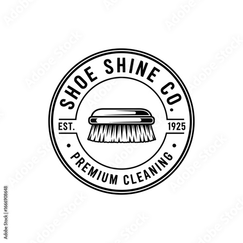 Shoe Shine Logo Design with Vintage Brush Illustration for Classic Footwear Care, Leather Cleaning, and Traditional Company Branding