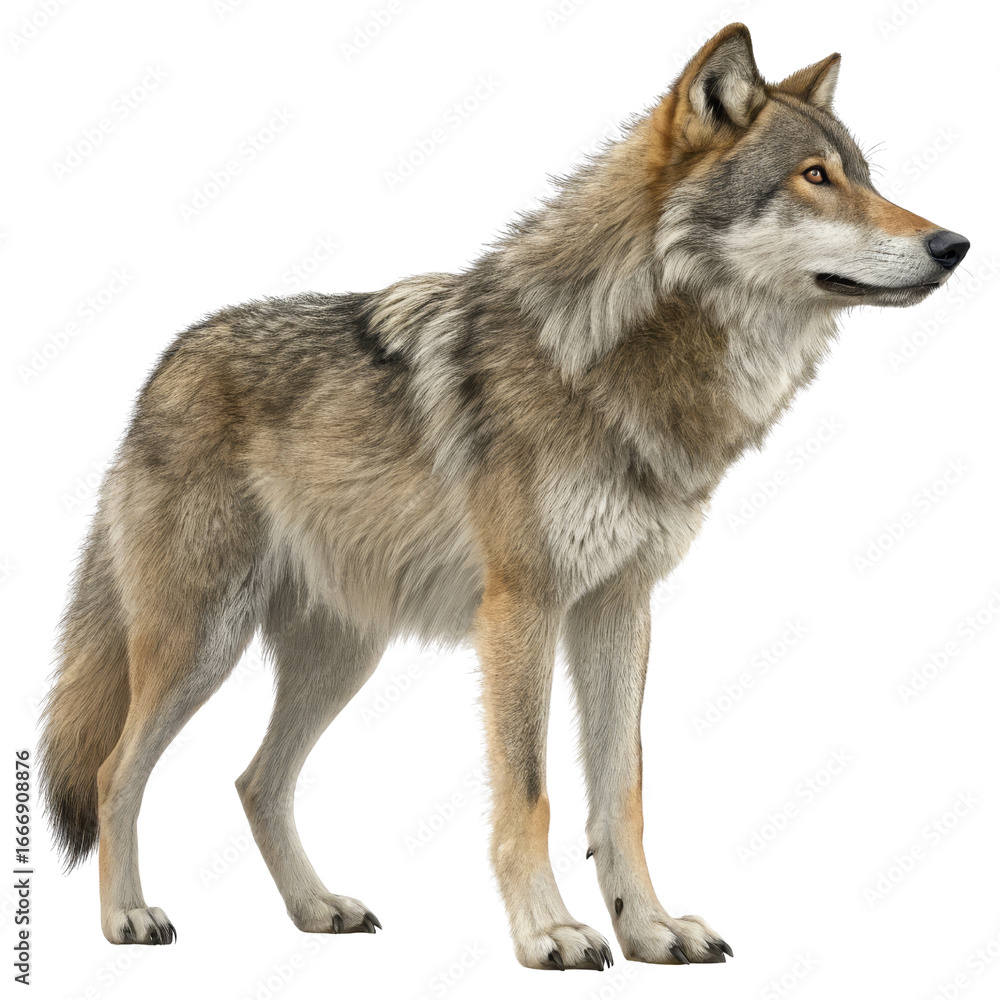 Obraz premium Gray Wolf Profile, Full Body, Isolated on Transparent Background, Wildlife, Animal, Canid, Mammal, Predator