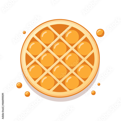 Delicious golden round waffle with syrup droplets ready for breakfast or dessert