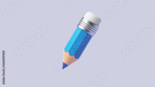 3d blue pencil icon isolated on soft background, writing and editing tool symbol for ui ux app interface design and creative content concept