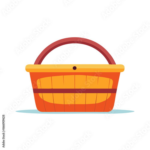 Orange Wicker Basket with Handle Illustration for Picnic Supplies and Decoration