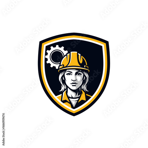 Engineer Logo Design with Powerful Woman Vector Illustration Symbolizing Strength Expertise and Professional Branding in Technical Fields