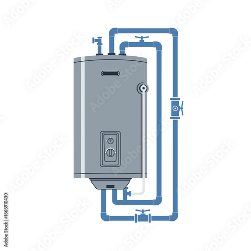 Water Heater System Diagram: A Detailed Diagram Showing Pipes, Valves, and Connections, Perfect for Technical Manuals, Plumbing, and Home Services.