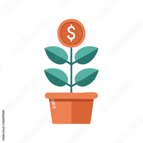 Money Tree Plant in a Pot Concept for Financial Growth or Investment Success